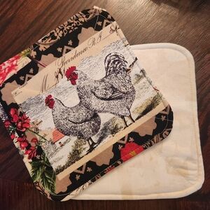 Handmade reversible Barn themed potholders,  set of 2.